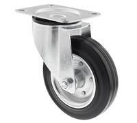 Wagner 04620001 Roulette pivotante souple Ø 200 mm, hauteur 240 mm, jante en acier galvanisé, caoutchouc plein, plaque de vissage 110 x 140 mm, capacité de charge 210 kg