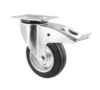 Wagner 04710401 Roulette pivotante souple Ø 100 mm, hauteur 125 mm, jante en acier galvanisé, caoutchouc plein, arrêt et plaque de fixation 85 x 105 mm, capacité de charge 70 kg