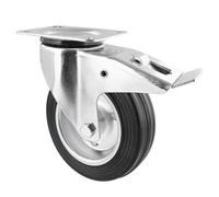 Wagner 04712401 Roulette pivotante souple Ø 125 mm, hauteur 155 mm, jante en acier galvanisé, caoutchouc plein, arrêt et plaque de fixation 85 x 105 mm, capacité de charge 100 kg