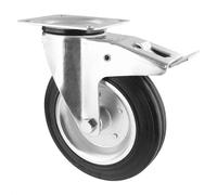Wagner 04720001 Roulette pivotante souple Ø 200 mm, hauteur 240 mm, jante en acier galvanisé, caoutchouc plein, frein et plaque de fixation 110 x 140 mm, capacité de charge 210 kg