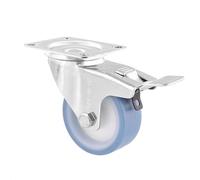 Wagner 04768001 Roulette pivotante, souple, diamètre 80 mm, acier galvanisé, hauteur 105 mm, bleu/blanc, dispositif de blocage et plaque de fixation 85 x 105 mm, capacité de charge 50 kg