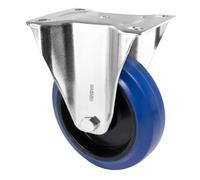 Wagner 04870001 Roulette fixe souple diamètre 100 mm, hauteur 125 mm, acier galvanisé, bleu/noir, plaque de fixation 85 x 105 mm, capacité de charge 75 kg