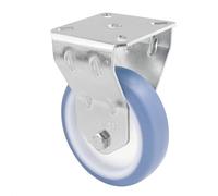 Wagner 23770001 Roulette fixe pour meuble, diamètre 100 mm, hauteur 130 mm, acier galvanisé, bleu/blanc, plaque de fixation 75 x 75 mm, capacité de charge 75 kg