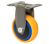 Wagner Design 01247501 Roulette fixe 3C pour appareil ou meuble Jaune/bleue, surface de roulement souple, diamètre 75 mm, hauteur 100 mm, plaque de fixation 60 x 70 mm, capacité de charge 75 kg