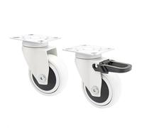 WAGNER Design 3C - Lot de 2 roulettes pivotantes souples - Ø 75 mm, blanches, dont 1 avec frein, roulements à billes, capacité de charge de 75 kg chacune - 02227602