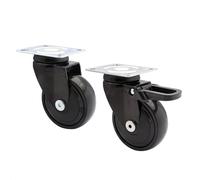 WAGNER Design 3C - Roulettes pivotantes soft, lot de 2 - Ø 75 mm, noir, 1 avec frein, roulement à billes, charge max. 75 kg chacune - 02227702