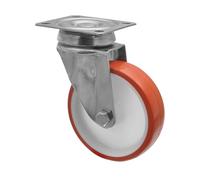 WAGNER Design - PUR - roulette pour matériel de transport/roulette pivotante/roulette pour appareils - acier inoxydable, bande de roulement souple, Ø 100 mm, charge max. 150 kg - 04610301