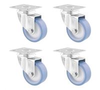 Wagner Eco 02155000 Lot de 4 roulettes pivotantes souples Ø 50 mm, hauteur 70 mm, acier galvanisé, bleu/blanc, plaque de vissage 50 x 50 mm, charge maximale 50 kg/roulette