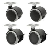 Roulettes de meuble WAGNER, lot de 4, SOFT - Ø 50 mm, plaque à visser 42 x 42 cm, 2 avec frein, force 50 kg chacune - 02172888