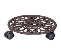 WAGNER Support à roulettes pour pot de fleur ANTIK Ø 29 x 6,5 cm I Support roulant de plant pour l'intérieur + l'extérieur I Roule pot en fonte, cuivré I 2 freins I Capacité de charge 50 kg - 20092501