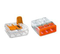 Wago 221-413 Borne de connexion 3 fils 0,2 à 4 mm² avec levier de commande & Lot de 100 mini bornes de connexion rapide S2273 Orange pour fils rigides 3 entrées