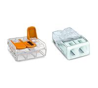 Wago 221-413 Borne de connexion 3 fils 0,2 à 4 mm² avec levier de commande, transparent modèle compact, Boite de 50 & 100 Mini Bornes de Connexion Automatique 2 Entrées