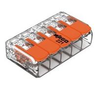 Wago, Borne à Levier Série 221, Boîte de 40, 5 Entrées, Compatible Fils Rigides, Semi-Rigides et Souples 0,14-4 mm², Tension 450V, Courant 32A, Longueur Dénudage 11mm, Installation Facile et Rapide