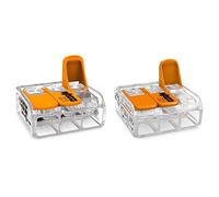WAGO® Borne à 3 conducteurs 6mm² avec Levier 221-613 (30 pièces) Orange & 221-413 Borne de connexion 3 fils 0,2 à 4 mm² avec levier de commande, transparent modèle compact, Boite de 50
