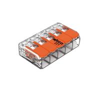 Wago, Borne à Levier Série 221, Sachet de 5, 5 Entrées, Compatible Fils Rigides, Semi-Rigides et Souples 0,14-4 mm², Tension 450V, Courant 32A, Longueur Dénudage 11mm, Installation Rapide et Sécurisée