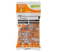 WAGO - Bornes 2 entrées en ligne S221, 25 positions, Transparent, Serre-joint, Plastique, Montage panneau, 32A, 405V