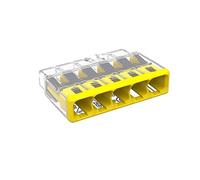 WAGO Connecteur d'épissage compact, pour conducteurs pleins et toronnés, max. 4 mm², 5 conducteurs, couvercle jaune, Température de l'air ambiante, max 85°C (T85), 4,00 mm², transparent, 2773-405 (60