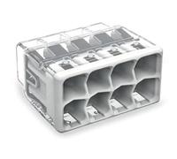 WAGO Connecteur d'épissage compact, pour conducteurs pleins et toronnés, max. 4 mm², 8 conducteurs, couverture gris clair, température de l'air ambiante, max 85°C (T85), 4,00 mm², transparent,