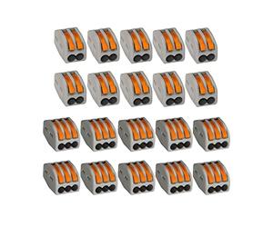 Wago Lot de 222 bornes 2 broches et 3 pôles, 0,08 à 4 mm², bornes de connexion avec levier, en plastique gris/orange, 20 pièces