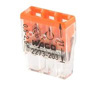 WAGO Lot de 30 bornes de boîte de jonction 3 pôles 2273-203 Compact 0,5-2,5 mm² - Transparent/Or - Orange - 1 x 1,5 x 0,5 cm