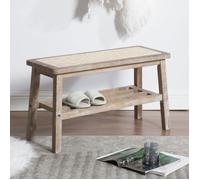 Wahson Banc à Entrée Moderne et Rétro Banc à Chaussures, Banc de Rangement avec Étagères, Banc Bois et Rotin pour Salon, Beige