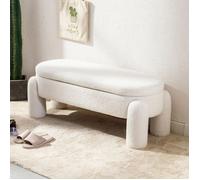 Wahson Banc de Rangement Pliable en Bouclette, Banc de Lit pour Salon et Chambre, Banquette d'entrée avec Design Moderne, Blanc