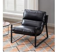 Wahson Fauteuil de Salon Confortable Chaise Relax, Fauteuil Lounge de Structure Métal, Chaise Loisirs pour Chambre, Cuir PU, Noir