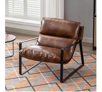 Wahson Fauteuil de Salon Confortable Chaise Relax, Fauteuil Lounge de Structure Métal, Chaise Loisirs pour Chambre, Cuir PU, Marron