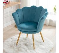Wahson Fauteuil et Chaise avec Pieds en Métal Plaqué Or Fauteuil Coquillage pour Coiffeuse Fauteuil de salon Velours Bleu Clair