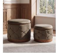 Wahson Lot de 2 Pouf de Rangement Tabouret de Ottomans Gris Ottomans de Salon Repose-Pieds Rond Couvercle Amovible 42.5 et 32.5 cm