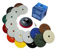 Waies Disque Diamant Polissage 125mm 9 Pièces Grain 50-10000 | à Eau et à Sec, pour Carrelage Céramique Béton Marbre Granit, Meuleuse Polisseuse M14, avec Back Pad et Adaptateur