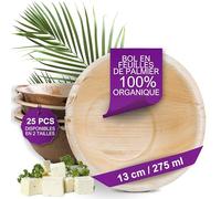 Waipur Bol en Feuilles de Palmier - 25 pcs. 13 cm /275 ml - Vaisselle Jetable Naturelle et Élégante - Chic, Résistante et au Design Unique - Assiette Creuse en Bambou et Bois similaire