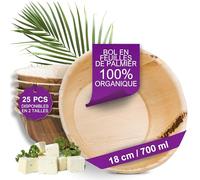 Waipur Bol Jetable en Feuilles de Palmier - 25 pcs. Grands de 18 cm / 700 ml - Saladier Naturelle et Élégante - Chic, Résistante et au Design Unique - Assiette Creuse en Bambou et Bois similaire