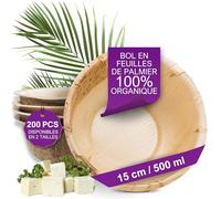 Waipur Bols en Feuilles de Palmier - 200 pcs. 15 cm / 500 ml - Vaisselle Jetable Naturelle et Élégante - Chic, Résistante et au Design Unique - Assiette Creuse en Bambou et Bois similaire