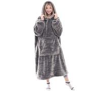Waitu - Couverture portable pour homme et femme, couverture géante super chaude et confortable, couverture en flanelle épaisse avec des manches et une poche géante, grise