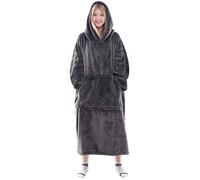 Waitu IGEMY Couverture Portable à Capuche pour Adultes et Enfants, Super Chaude et Confortable pour Femmes et Hommes, Couverture Polaire avec Manches et Poche géante - Gris foncé