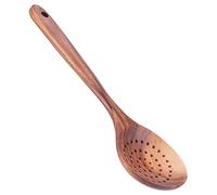 Wakects Cuillère à Fente en Bois de Teck, écumoire, 28 X 8 Cm, Polie à la Main, Long Manche avec Trou de Suspension pour égoutter et Servir la Soupe, les Pâtes, les Légumes dans la Cuisine à Domicile