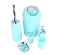 Wakects Ensemble D'accessoires de Salle de Bain, Ensemble de Bain 6 Pièces Porte-Savon Porte-Brosse à Dents Tasse de Rinçage Bouteille de Lotion Poubelle Brosse de Toilette Trousse de