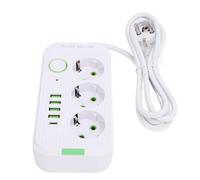 Wakects Rallonge électrique Européenne, Bloc Multiprise avec 3 Prises 4 USB A 1 USB C 10A 2500W 2m Câble Mural pour Bureau Maison Voyage (White)