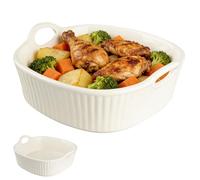 WakiHong 1 Pièces Plat rond Céramique Carrés avec Poignées 18*16.8*5.5 CM | Plats à Four en céramique Plat Rond à Gratin en céramique,pour Brûlée,Quiché,Tarte,Pasta(Jaune)
