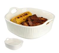WakiHong 1 Pièces Plats à Four en céramique Plat Rond à gratin en céramique 20 * 19 * 6CM Plat rond Céramique Carrés avec Poignées,pour Brûlée,Quiché,Tarte,Pasta(Jaune)