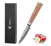 WAKOLI Couteau d’Office en Damas, 9 cm, Manche en Noyer | lame en acier damassé à 67 couches avec noyau VG10, finition martelée, pour éplucher, décorer et couper fruits et légumes