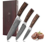 Wakoli Edib 3pc damask knife set I Wooden box I 8 - 17cm blade I Pakka wood handle