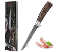 WAKOLI EDIB Couteau à Désosser Professionnel de Cuisine en Damas, 14,5 cm | lame rigide à 67 couches avec noyau VG10, manche ergonomique en bois de pakka, pour parer la viande et fileter le poisson