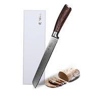WAKOLI EDIB Couteau à Pain de Cuisine Professionnel en Damas, Dentelé 20 cm | 67 couches avec noyau VG10, manche en bois de pakka, pour baguettes, brioches et croûtes épaisses, coffret cadeau élégant