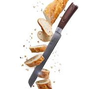 WAKOLI EDIB Couteau à Pain Professionnel en Damas, Lame Crantée 23 cm | avec lame à 67 couches et noyau VG10, manche en bois de pakka, présenté dans un élégant coffret cadeau