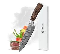 Couteau santoku Wakoli EDIB Damas I Lame de 17 cm composée de 67 couches d'acier damassé I Manche en pakkawood