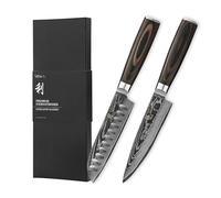 Wakoli EDIB Essentials Ensemble de 2 couteaux damassés - Ensemble de couteaux de cuisine en acier damassé 67 couches, ensemble de couteaux de chef avec petit couteau de chef, couteau Santoku, manche e