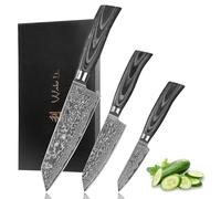 WAKOLI EDIB Pro Black Set de 3 Couteaux de Cuisine Professionnels en Damas | lames à 67 couches avec noyau VG10, manches en bois de pakka, élégant coffret cadeau en bois pour présentation et rangement