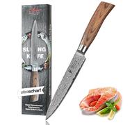 WAKOLI EDIB PRO Couteau à Viande en Damas, 17 cm, Manche en Bois de Pakka | couteau de cuisine professionnel, lame en acier de Damas à 67 couches avec noyau VG10, pour viande, poisson, sushi et sashimi
